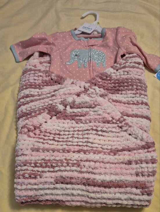 Carter's Other - Carter's Pink Polka Dot Footed Sleepsuit with Gray Elephant- Baby Blanklet